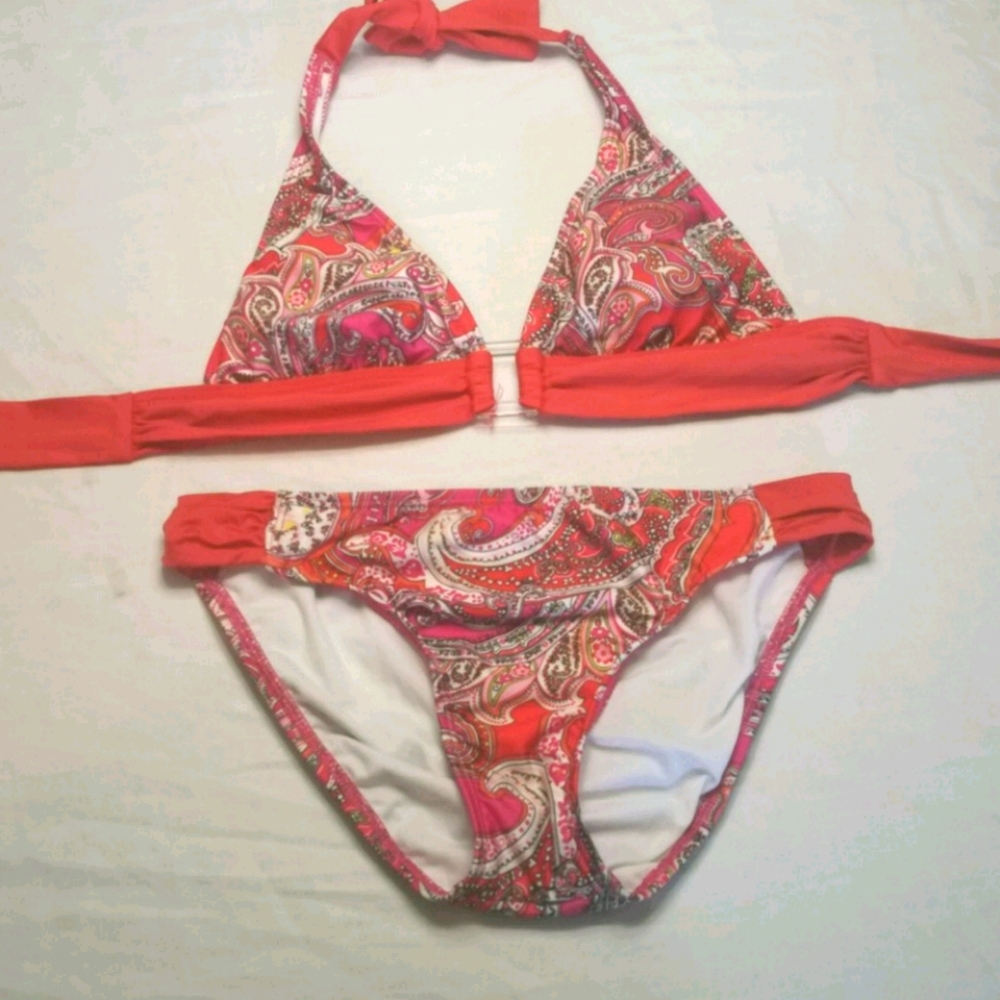 Red Paisley Print Bikini Swim Set sz medium